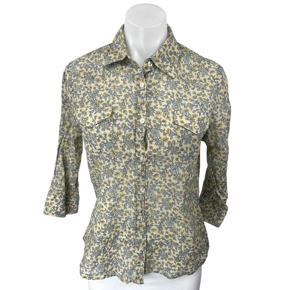 Anthropologie Odille Multicolor Floral 3/4 Sleeve Collared Button Up Shirt Top M - Picture 1 of 5